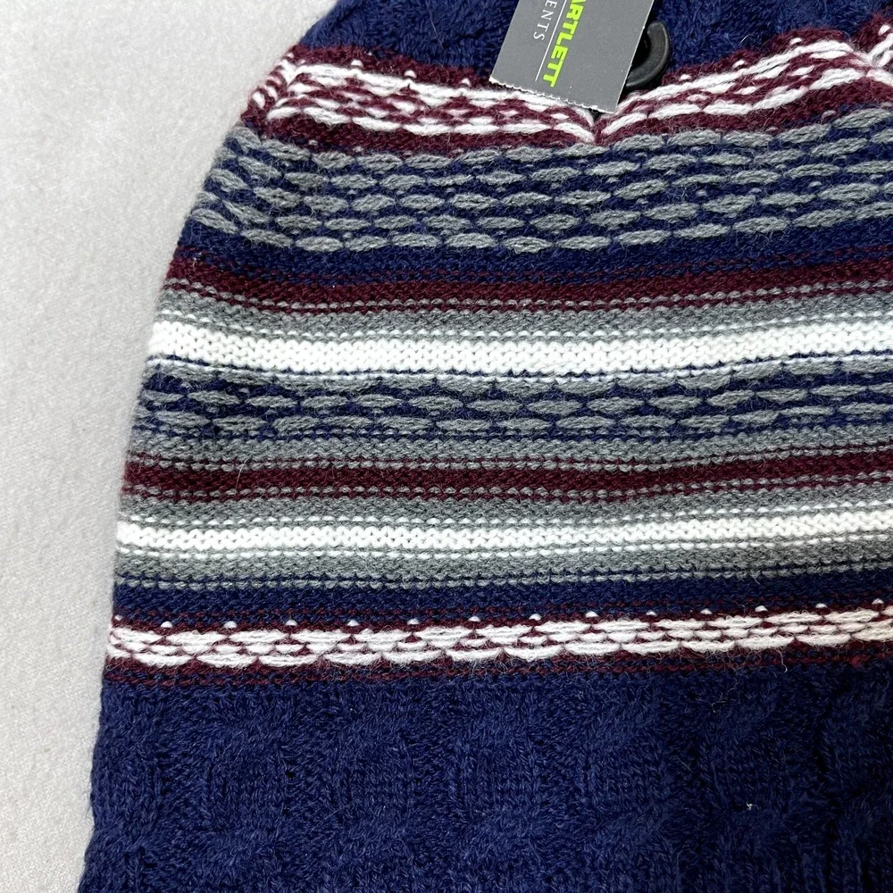 John‎ Bartlett Beanie hat Blue White Maroon Striped NEW